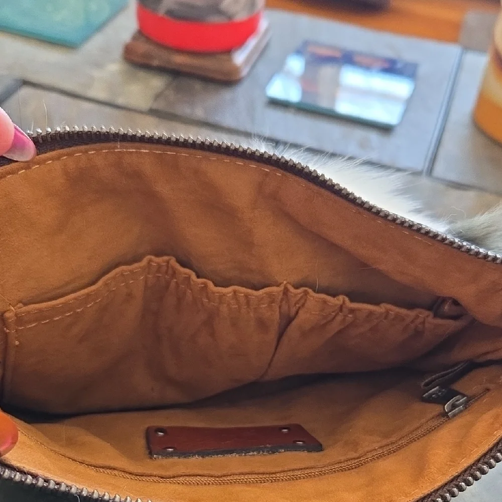 Patricia Nash Finnick Fox Fur and Leather Wristlet Clutch w/ Suede Interior